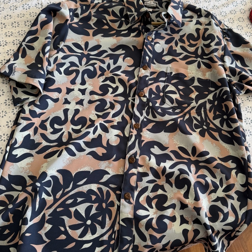 Manuhealii Black and Cream Floral Button Down Shirt